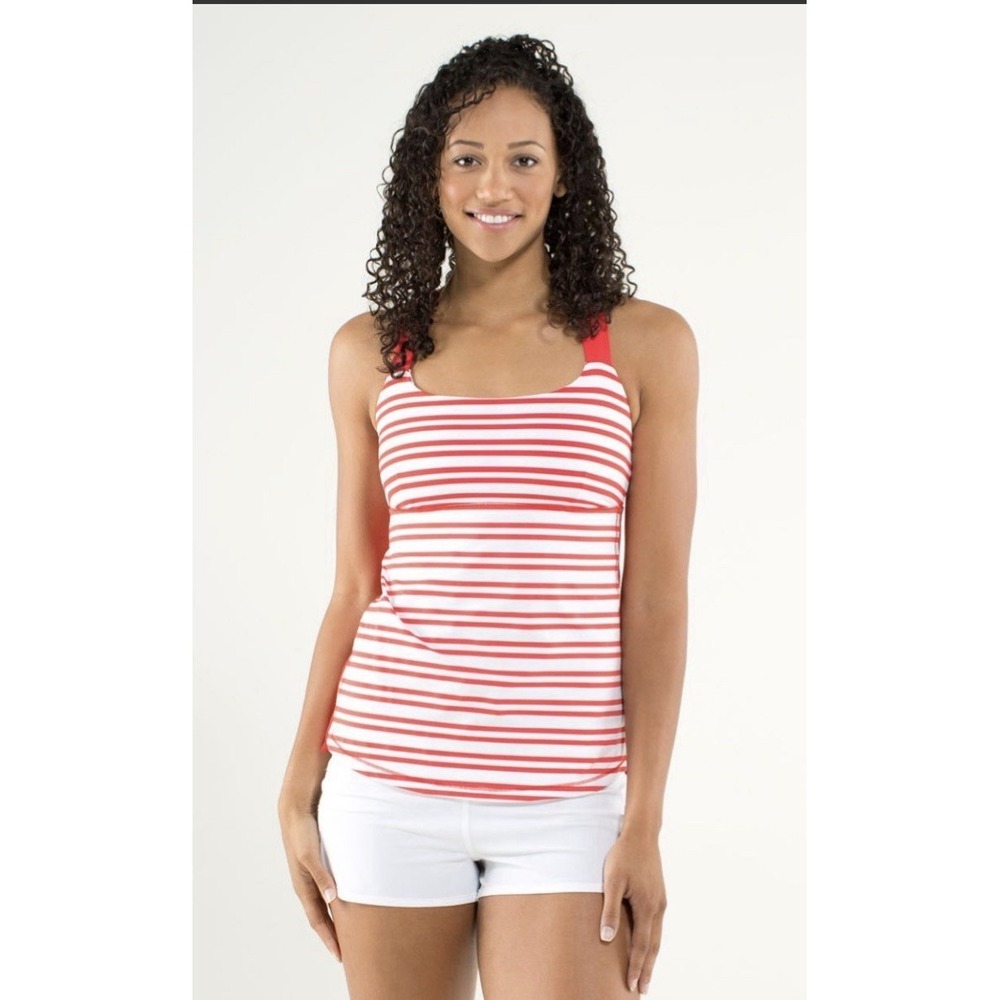 Lululemon Track And Train TankTwin Stripe‎ Love Red Women's Large